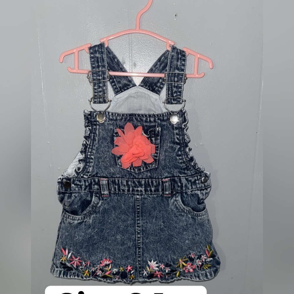 Denim Floral Embroidered Kids Overalls